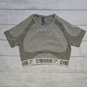 Gymshark Women's Flex Crop Top Heather Green/Off White Size L